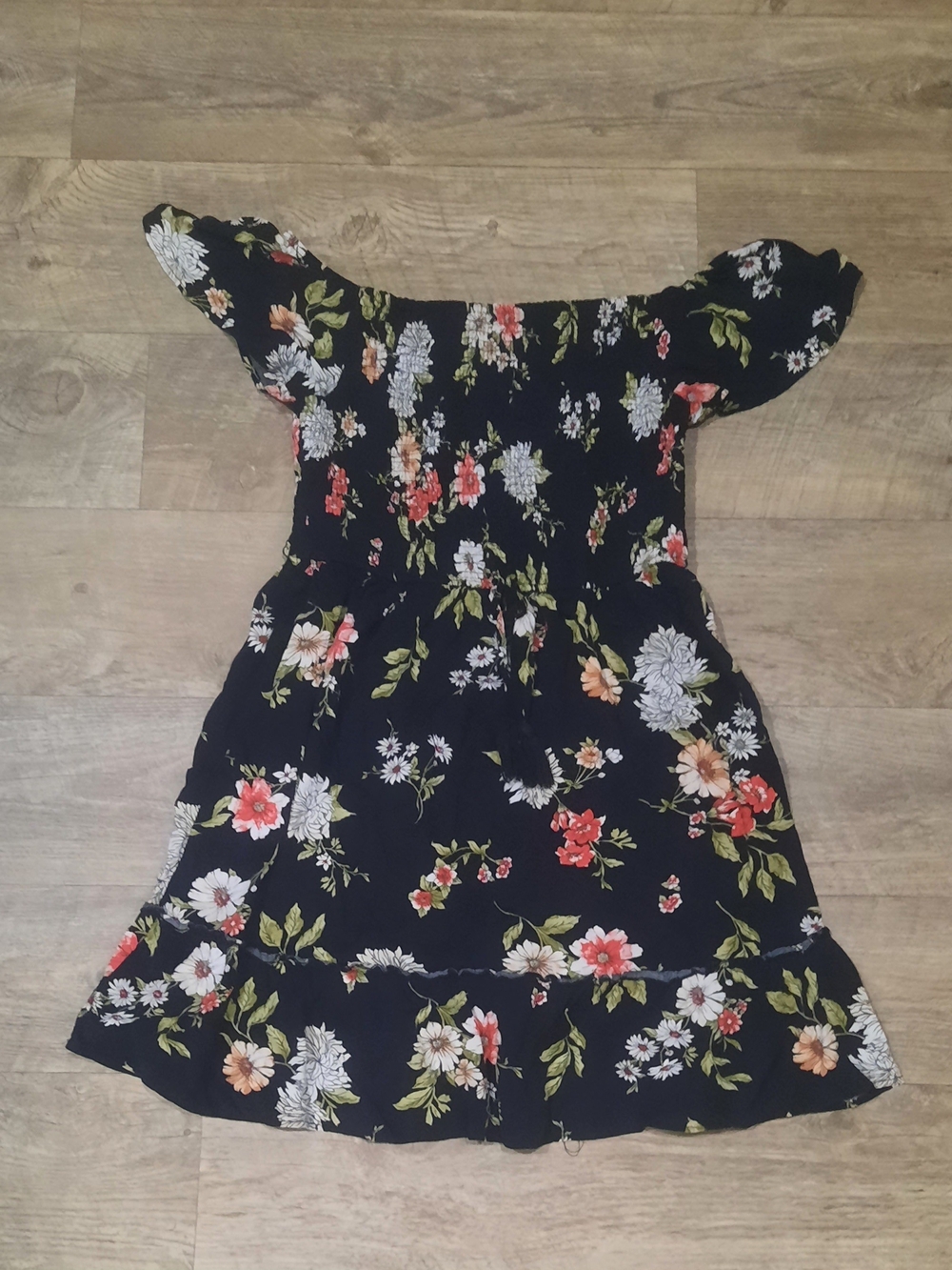 Xhilaration Black Floral Off-Shoulder Casual Dress